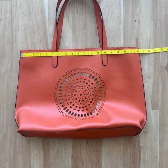 Neiman Marcus Tangerine Faux Leather Tote - Picture 5 of 11
